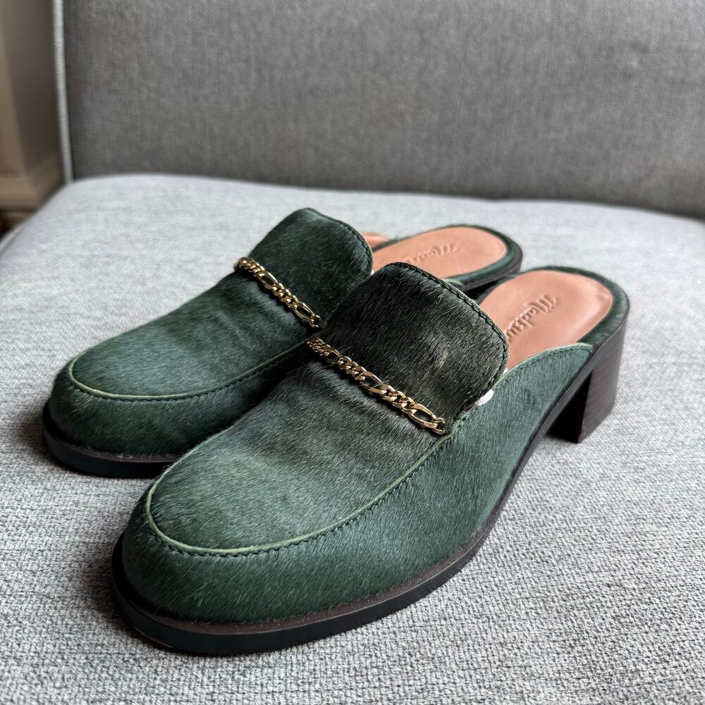 Madewell Farida Mules Calf Hair Chunky Heel Green Women's 7 - Picture 4 of 10